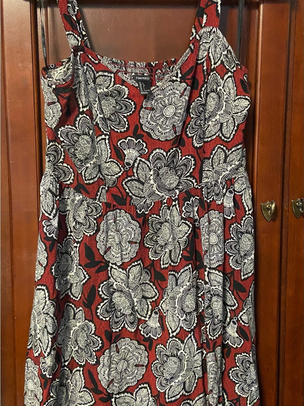 Red Floral Mini Sundress Smocked Back | Size L - Forever 21 - Picture 5 of 9